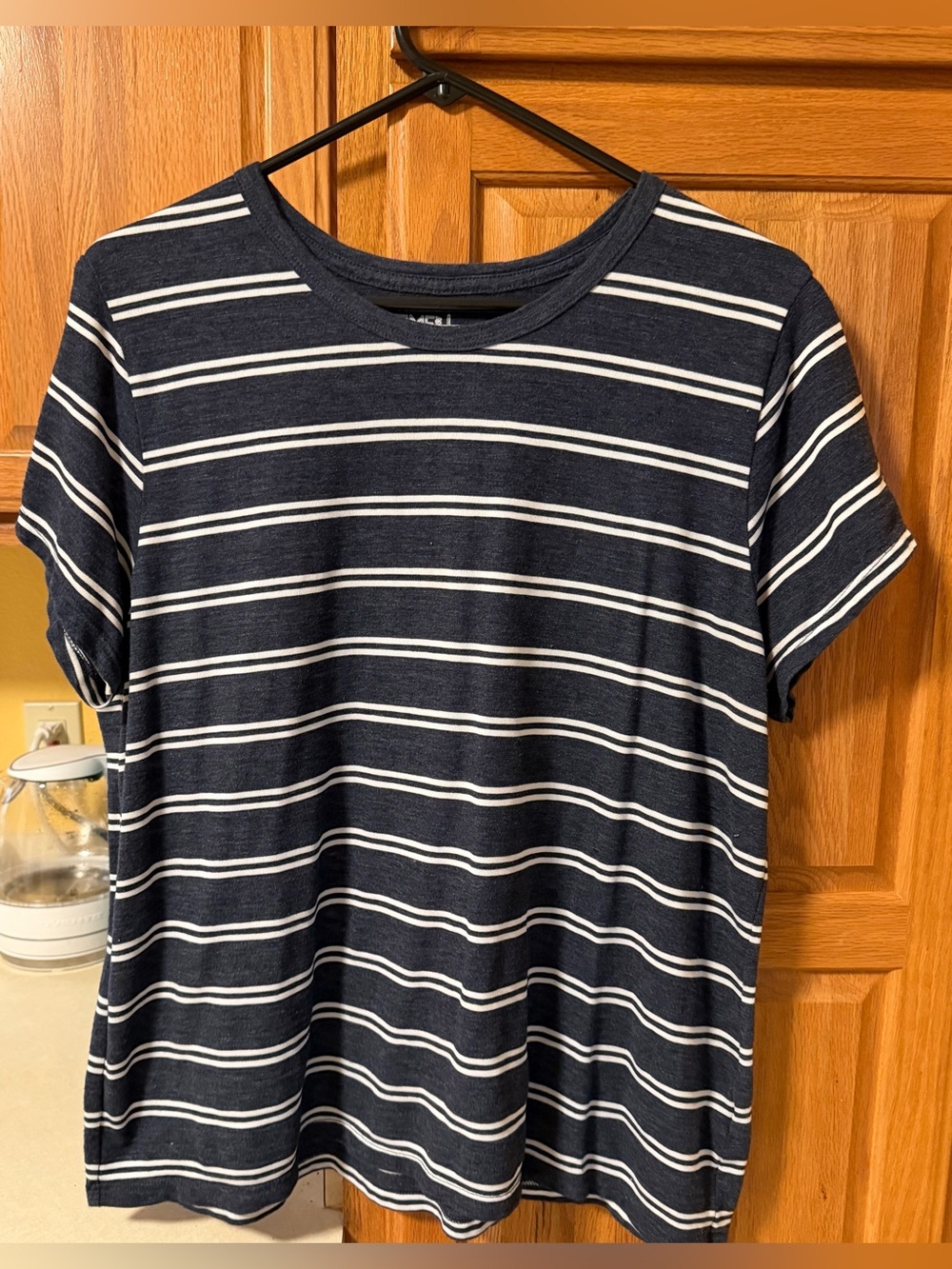 Striped dark blueish grey and white shirt